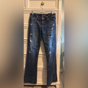 Vintage Y2K Victoria’s Secret Low Rise Distressed Dark Blue Boot Cut Jeans